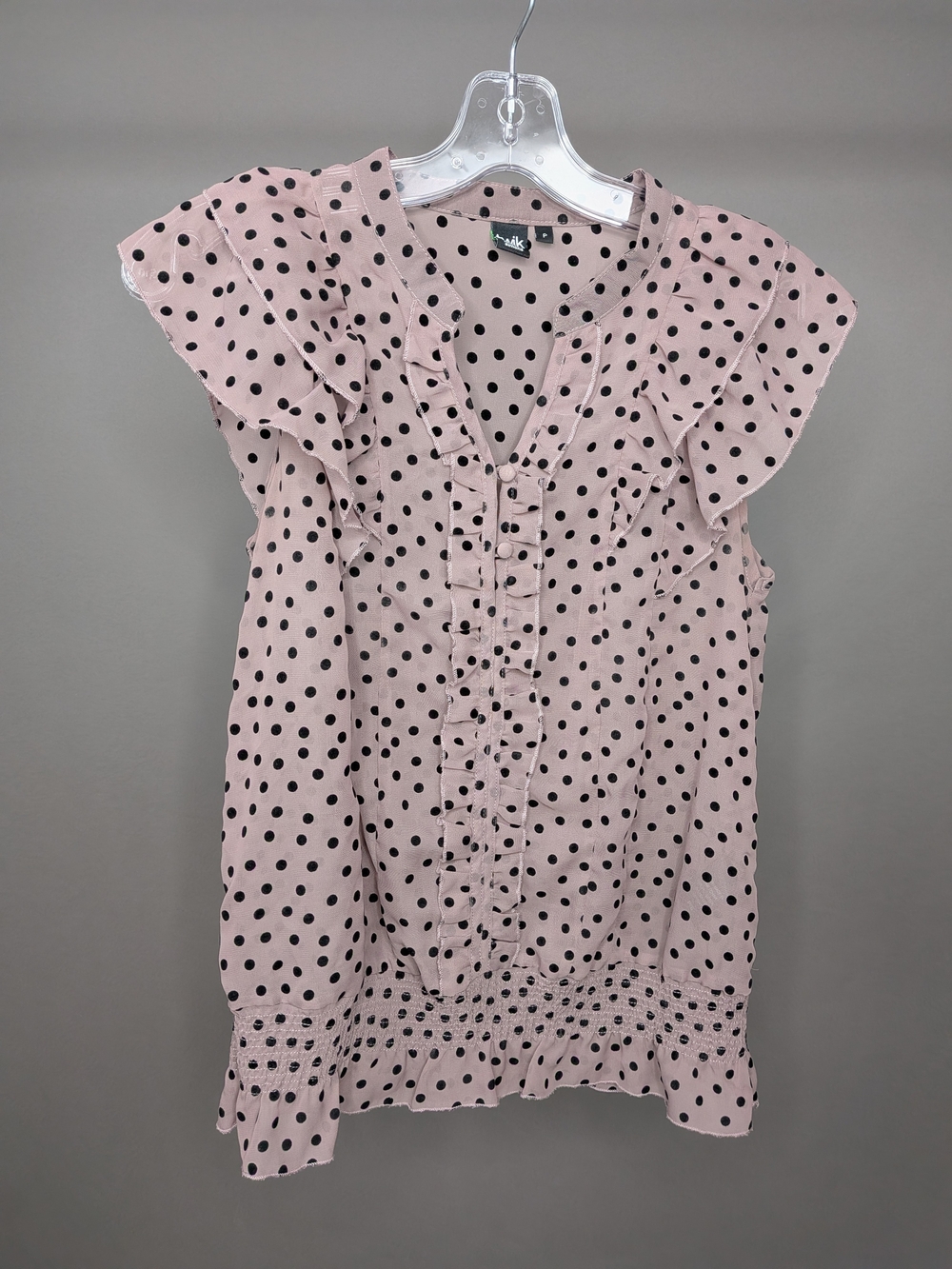 Simons Polka Dot Ruffle Blouse - Pink with Black Polka dots